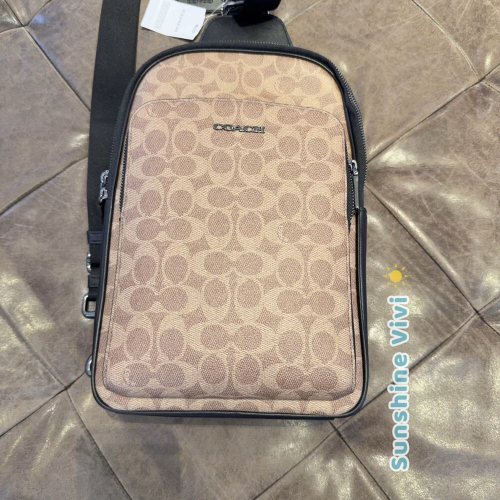 NWT Coach Ethan Pack In Blocked Signature Canvas CZ393 Tan Black - Picture 2 of 5